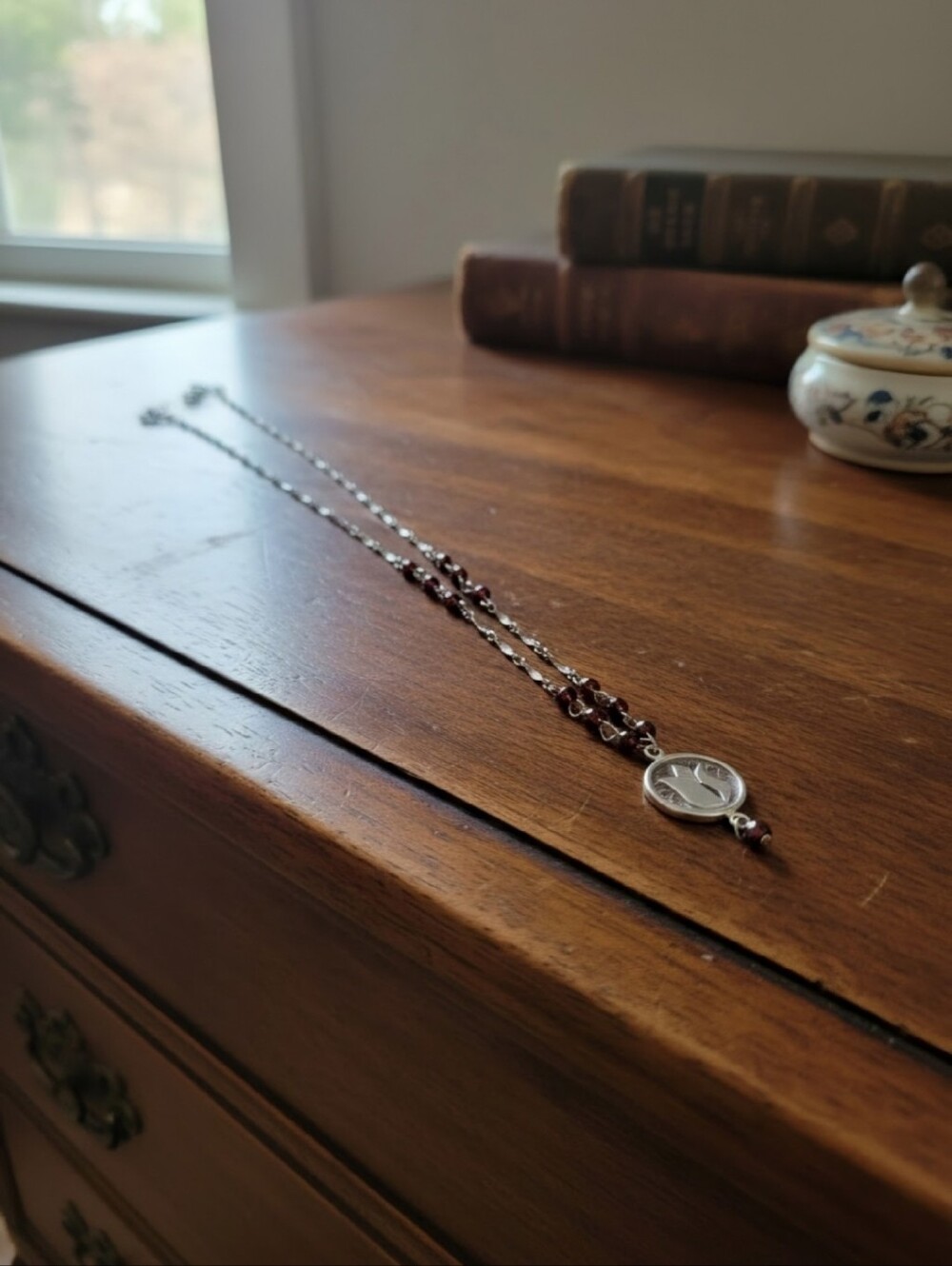 Art Nouveau Tulip Medallion Rosary Chain Necklace